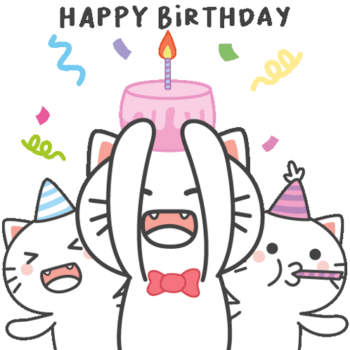 Three Cats Are Celebrating A Birthday With A Cake And A Candle GIF
