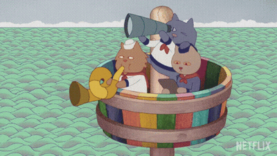 Three Cats On A Boat With Netflix Logo GIF