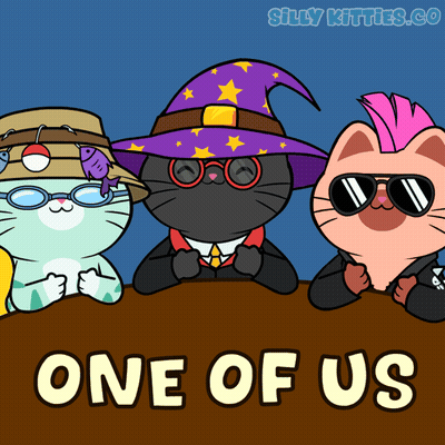 Three Cats Sitting At Table With Wizard Hat GIF