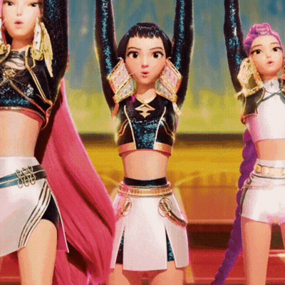 Three Cheerleaders Holding Up Arms GIF