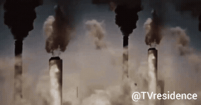 Three Chimneys With Smoke Coming Out Of Them And The Words @Tvresidence Below GIF