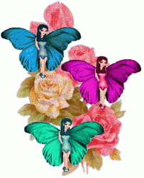 Three Colorful Fairy In Flower Background  GIF
