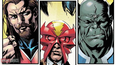 Three Comic Book Characters Are Shown With Marvel Comics Written On The Bottom GIF