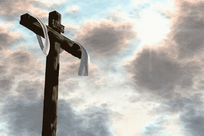 Three Crosses Reflected In Water Saying Jesus GIF
