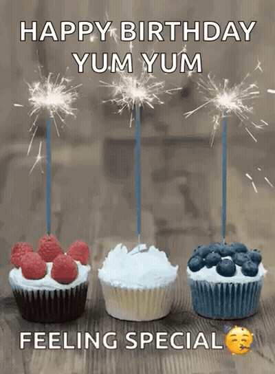 Three Cupcakes With Sparklers GIF