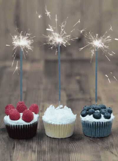 Three Cupcakes With Sparklers GIF