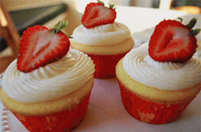 Three Cupcakes With Strawberries GIF
