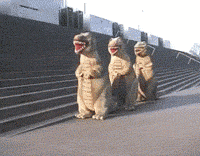 Three Dinosaur Mascots Dance Party GIF