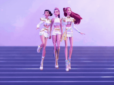 Three Dolls On Stairs With Purple Background GIF
