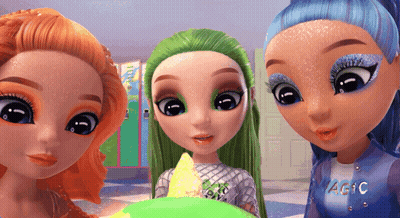 Three Dolls One Wearing Magic Shirt GIF