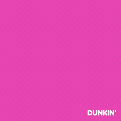 Three Donuts With Pink Frosting And Sprinkles Are On An Orange Background GIF