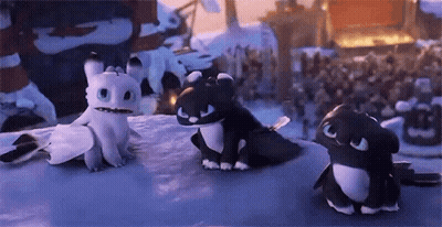 Three Dragons From How To Train Your Dragon On Snowy Cliff GIF