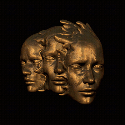 Three-Faced Statue With Hand Coming Out GIF