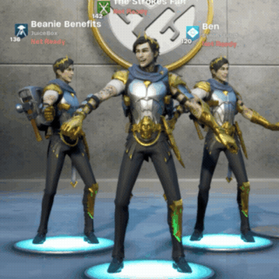 Three Figures Are Standing In Front Of A Sign That Says The Stroke 'S Fan GIF
