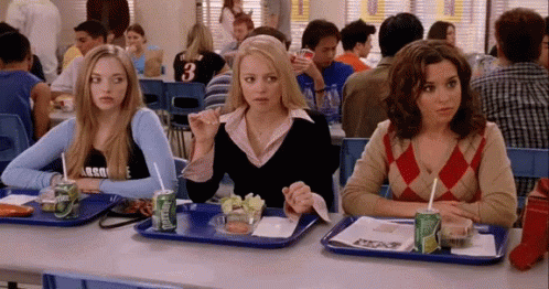 Three Girls Are Sitting At A Table In A School Cafeteria Eating Food . GIF