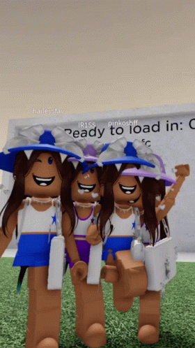 Three Girls Are Standing In Front Of A Sign That Says Ready To Load In C GIF