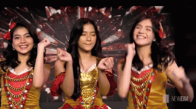 Three Girls Dancing In Front Of New Era Logo GIF