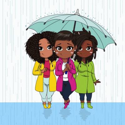 Three Girls Holding Umbrellas In Rain GIF