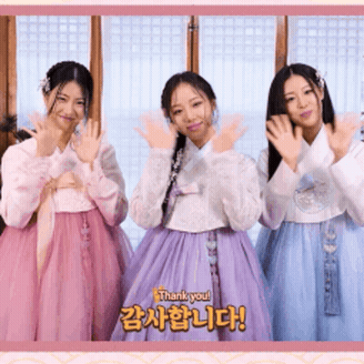 Three Girls In Korean Dresses Saying Thank You GIF