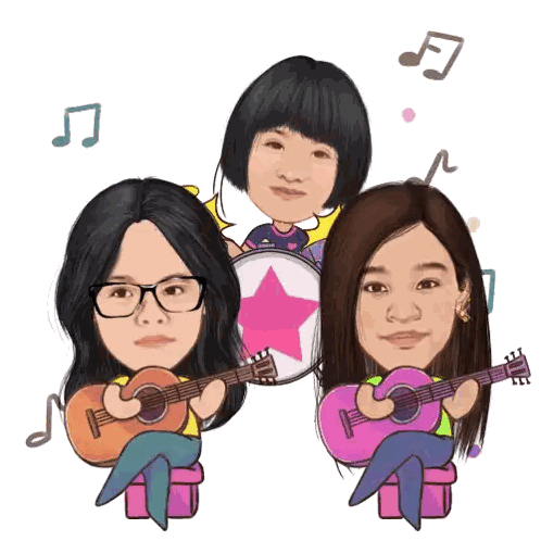 Three Girls Playing Guitars And Drum Sticker