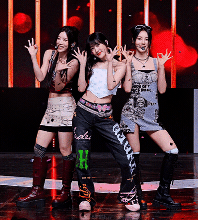 Three Girls Posing On Stage With Proof Of Face Deal Crop Top GIF