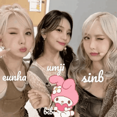 Three Girls Posing With Pink Hello Kitty GIF