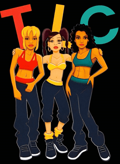 Three Girls Standing With TLC Letters GIF