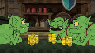 Three Goblins Sitting With Gold Coins GIF