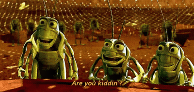Three Grasshoppers From The Movie A Bug 'S Life Are Standing Next To Each Other . GIF