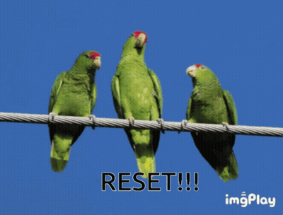 Three Green Birds On Wire Saying Reset GIF