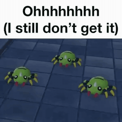Three Green Spiders Are Sitting On A Tiled Floor With The Words `` Ohhhhhhh I Still Don 'T Get It '' . GIF