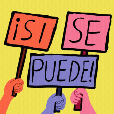 Three Hands Holding Si Se Puede Signs GIF