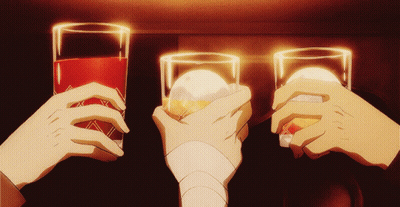 Three Hands Toasting With Glasses GIF