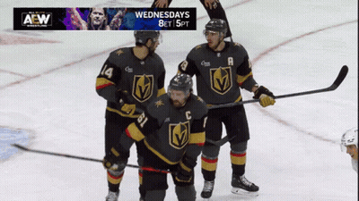 Three Hockey Players On Ice With AEW Advertisement GIF