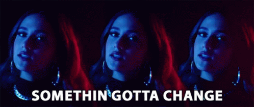 Three Images Of A Woman 'S Face With The Words Somethin Gotta Change Above Them GIF