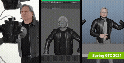 Three Images Of Man In Leather Jacket Spring GTC 2021 GIF