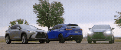 Three Lexus Cars Parked On Gravel Road GIF