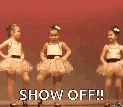 Three Little Girls Are Dancing On A Stage And The Words Show Off Are Visible GIF