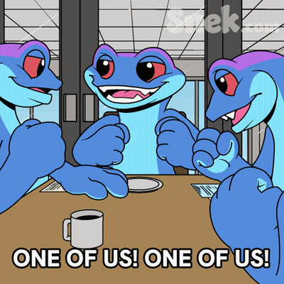 Three Lizards Saying One Of Us GIF