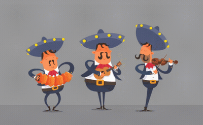 Three Mariachi Musicians Playing Instruments GIF