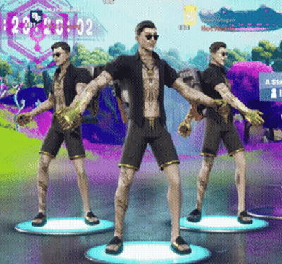 Three Men Are Dancing In Front Of A Screen That Says ' Not Ready ' GIF