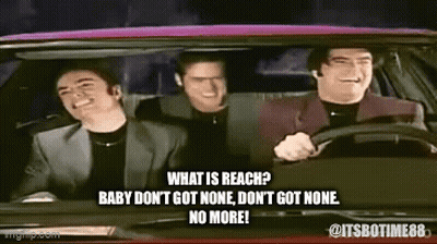 Three Men Are Sitting In A Car With A Caption That Says What Is Reach ? GIF