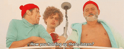 Three Men Are Standing Next To Each Other And One Of Them Says How You Holding Up There Intern GIF
