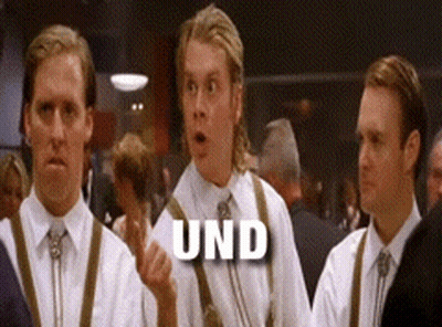 Three Men Are Standing Next To Each Other And The Word Und Is On The Bottom Right GIF