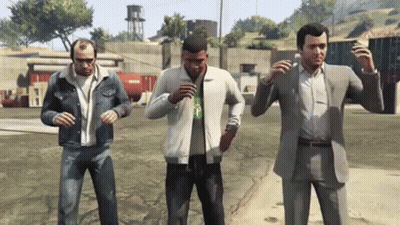 Three Men Are Standing Next To Each Other In A Video Game GIF