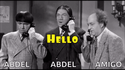 Three Men Are Talking On Phones With The Words Hello Written Above Them GIF