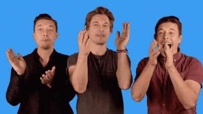 Three Men Clapping On Blue Background GIF