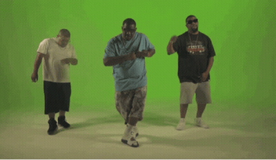 Three Men Dancing In Front Of Green Screen GIF