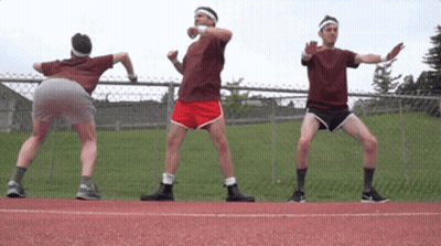 Three Men Doing Squats GIF