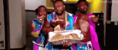 Three Men Eating Takeout GIF